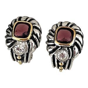 New Designer Earrings Antiqued Silver Tone Purple Stones Gold Tone Accent HSN 4C
